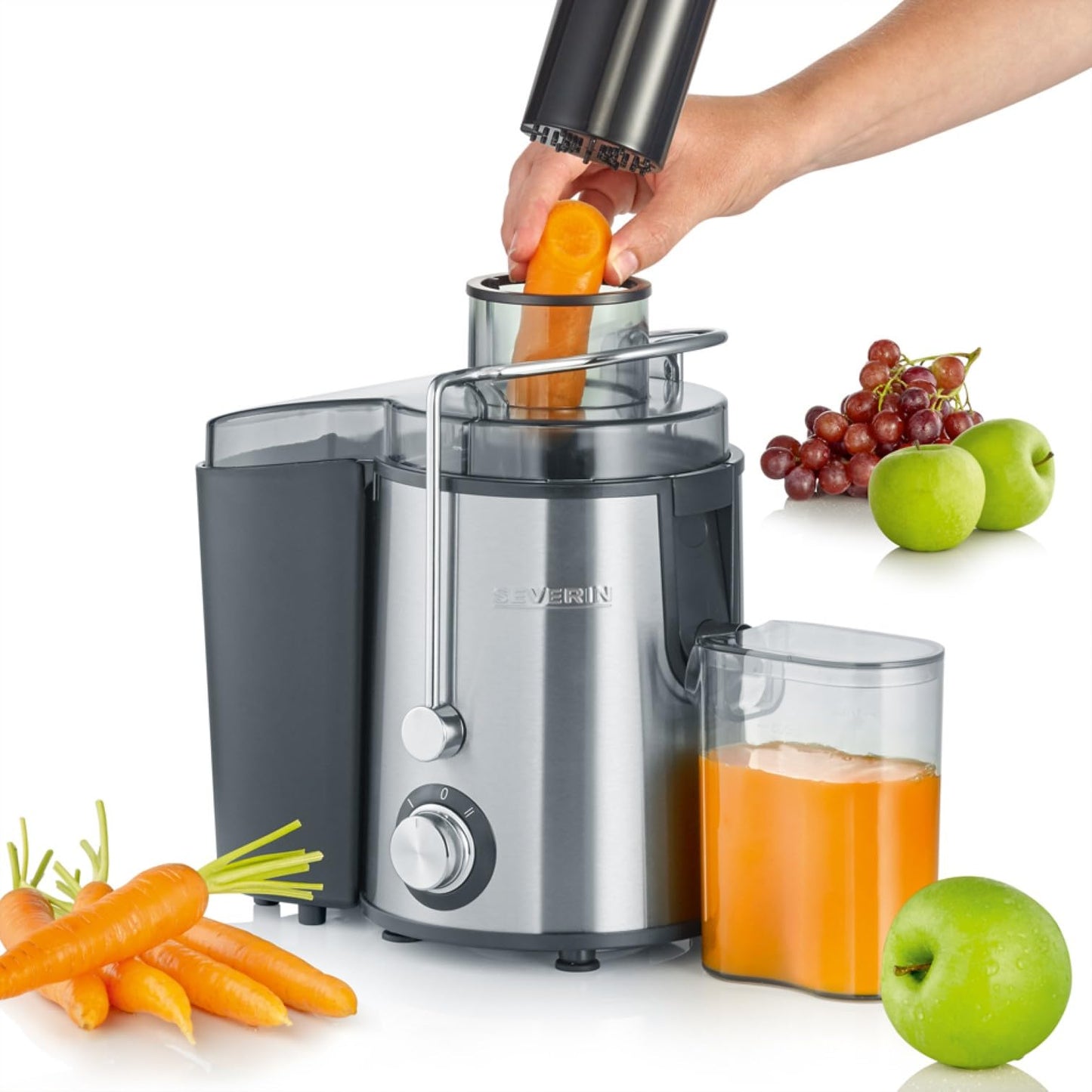 👉 Elektrischer Entsafter aus Edelstahl – Geräuscharme Saftpresse für Obst & Gemüse, 500 ml Auffangbehälter, Schwarz/Edelstahl